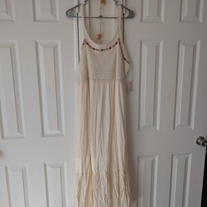 Cream Maxi Dress with Floral Embroidery
